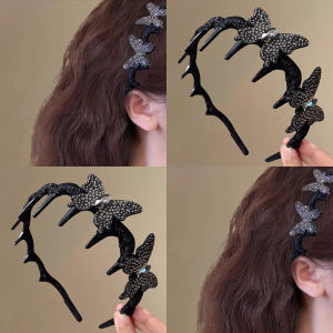 Elegant Glitter Butterfly Tooth Comb Hairband Womens High Hairline New 2025 Fashion Hair Accessories Sweet Style