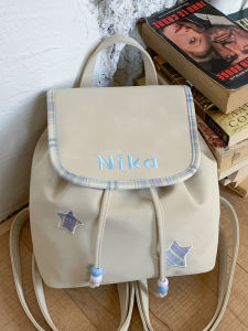 Cute Star Small Drawstring Backpack Womens Fashionable Casual Commuter Bag Soft Polyester Lining Zinc Alloy Hardware