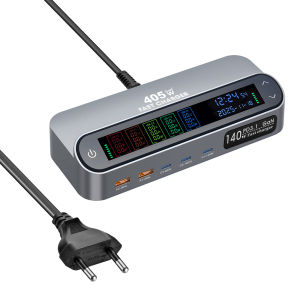 Sạc Nhanh Đa Cổng 470W/405W GAN Với Màn Hình LCD Sạc Bàn 140W Type C + Cáp Mở Rộng 65W Cho Cấp Nguồn Hiệu Quả