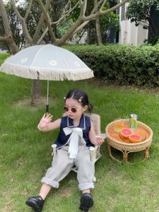 INS Style Portable Kids Folding Dining Chair Beach Chair Sun Protection Beach Outing Outdoor Photography Chair Sun Umbrella Baby