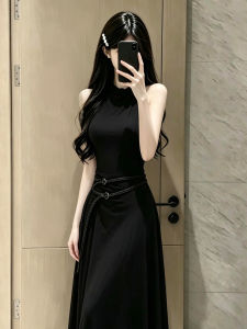 PEIZIXUAN | French Elegant Audrey Style Slimming Black Spaghetti Strap Maxi Dress