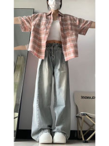 QIANCHANGNAAI | American Vintage Street Womens Denim Pants Slim Fit High Waist Straight Leg Flared