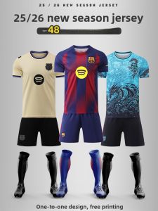 Barcelona Home Away Football Kit Set Short Sleeve Sports Uniform for Men Children Match Playing Teamwear Number 10 Shirt