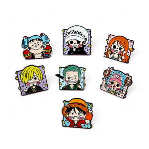 7Pcs One Piece Enamel Pins Set Cute Q Version Luffy Zoro Nami Law Franky Chopper Brooches for Backpack Fans Gifts