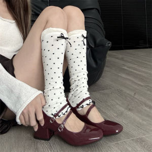 Polka Dot Bows Foot Sock Womens Autumn New Arrival K-style Ins Calf Socks Cute Bubble Mouth Leg Warmer Bunching Socks