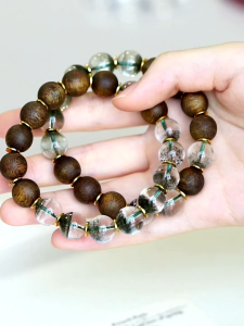 Montagne Jewelry Natural 11mm Green Phantom Quartz Bracelet Lucky Wood Beads Fine Jewellery