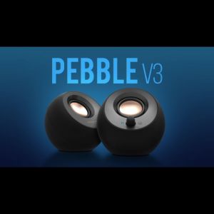 Creative Pebble V3 Minimalistic 2.0 USB-C Desktop Speakers White Black with USB Audio Clear Dialog Enhancement Bluetooth 5.0 8W RMS with 16W Peak Power USB-A Converter Included