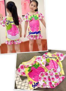 9-40kg bộ bé gái tay cánh tiên quần đùi dúng - thun lạnh 3D mềm mịn mát bao đẹp họa tiết trái cây siêu cưng 115