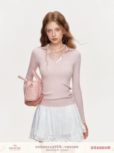 เสื้อสเวตเตอร์คอโปโลผ้าขนสัตว์ทรงสลิมฟิต Kroche สำหรับผู้หญิง แขนยาว ปกโปโล คอวี ปิดด้วยซิป ทรงหลวม ฤดูใบไม้ร่วง 2024