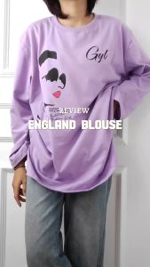 Baju Atasan Wanita Terbaru 2024 England Blouse Bahan Kaos Katun Combed Blouse Wanita Oversize Kekinia