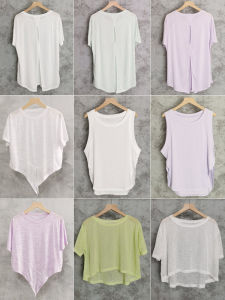 Womens Yoga Sportswear Summer Thin Loose Short Sleeve High-End Feeling Fairy Atmosphere Running Fitness Suit Sports Cover up