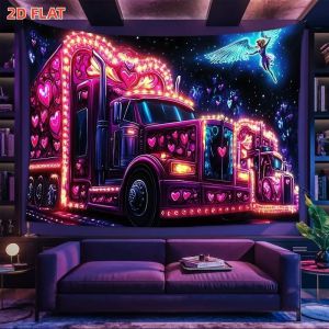 VIKAMA Fantasy Neon Truck Tapestry Heart Angel Galaxy Polyester Wall Hanging Aesthetic Bedroom Dorm Home Decor