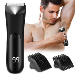 Afdeal | Mens Electric Groin Body Hair Trimmer with LED Light Includes 2 Guard Attachments Ceramic Blade Head Wet And Dry Shaver