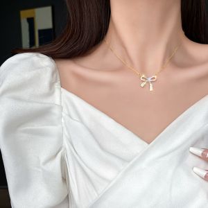 Bow Knot New Necklace Women's Light Luxury Niche Temperament Clavicle Chain Necklace for Girl Fairy Design Net Celebrity Accessories
