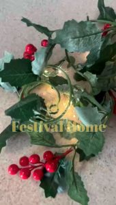 Christmas Rattan Garland With Light 2M Artificial Holly Leaves Red Berries Vine Wreath Xmas Decor