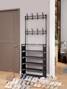 Keycool Multifunctional 4/5-Tier Mesh Shoe Rack with Coat Hooks and Storage Shelf