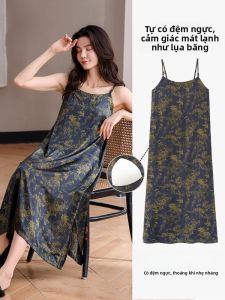 MiiOW | Váy ngủ lụa băng mùa hè thoáng khí cho nữ có đệm ngực Váy ngủ cotton polyester thoải mái cho nữ giới