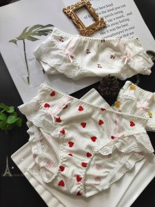 New Arrival Cute Sweet Princess Fruit Printed Sheath Pure Cotton Lace Edge Low Waist Briefs Womens Underwear Breathable Cotton Crotch