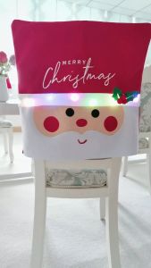 MaxFun 4Pcs Christmas Chair Cover Set Of 4 LED Modern Colorful Design Santa Claus Dining Chair Christmas Seat Cover Xmas Cap Folding Christmas Decors Removable Kitchen Seat Cover Home Decoration Hotel Restaurant Holiday