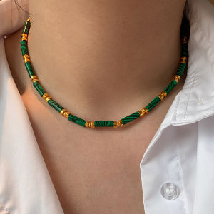 CAFFTI | High-end Retro Green Malachite Natural Stone Sweater Necklace
