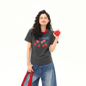 WILDAZI | American Retro Tomato Print Color Block T-Shirt