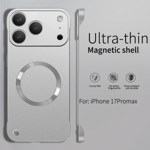 Ultra Thin PC Frameless Magnetic Case For iPhone 17 Pro Max 16 15 Plus 14 13 12 Pro Air For Magsafe Metal Matte Shockproof Cover