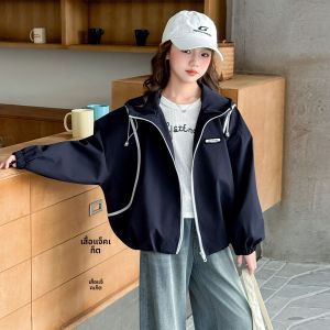 MPW | เสื้อแจ็คเก็ตมีฮู้ดลายทางสไตล์เกาหลีสำหรับเด็กผู้หญิง ฤดูใบไม้ผลิและฤดูใบไม้ร่วง เสื้อคลุมกันหนาวแบบมีซิป แขนยาว ปกติ