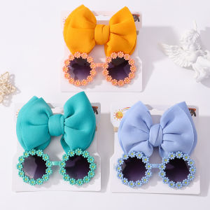 2Pcs Kids Sunglasses Headband Set Baby Unglasses Elastic Nylon Headband Bohemia Beach Seaside Sun Glasses Kids Bow Headwear