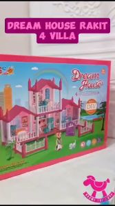 MERAKIT 4 VILLA DREAM HOUSE 3D Princess Big Villa DIY Rumah Boneka Pink Castle Bermain Rumah Dirakit Rumah Boneka Mainan Anak Hadiah