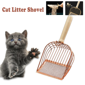 Pet Cat Litter Shovel Stainless Steel Sand Scoop Metal Shovel Wooden Handle with Hook