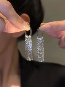 Golden Tassel Long Earrings Womens Fashion Elegant Large Face Suitable High-End Sensation Versatile Ear Jewelry Trendy