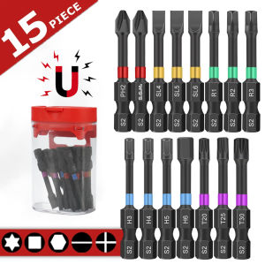 15PCS Magnetic Batch Head Impact Strong Electric Screwdriver Bit Set Magnetic Case 5 Types S2 Head Bit Anti-slip Waterproof Bits