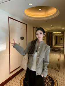 Retro Style Slim Fit Workwear Jacket Womens Early Autumn Small Size Paper Figure Illusory Cotton Straight Tube Coat