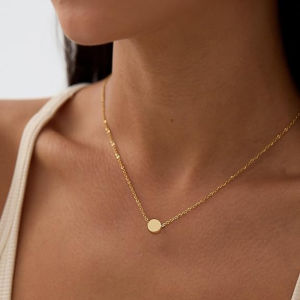 Minimalist Gold Plated Stainless Steel Round Pendant Necklace Dainty Tiny Disc Charm Necklaces For Women