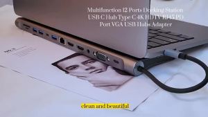 4/8/11/12-in-1 Type C Hub with 2 HDMI Multiport Adapter Dock Station USB 3.0 4K HDMI RJ45 SD/TF VGA PD for Laptop  iPad