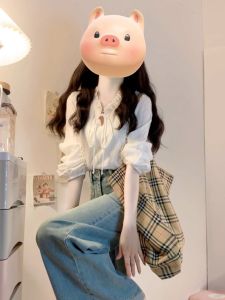 LIRUSHAN | Áo Blouse Tay Dài Thiết Kế Độc Đáo Phong Cách Pháp Trắng