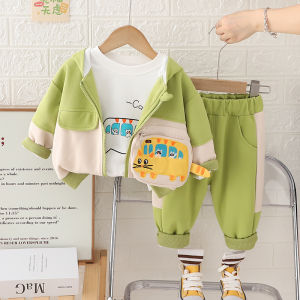 Cute Cartoon Baby Boy Outfit Spring Three-Piece Set Kids Casual Cotton Clothes with Hat Jacket Pants for Ages 6-48 Months