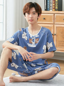 ชุดนอนผ้าไหมคอตตอนสำหรับเด็กและเยาวชน แขนสั้น คอกลม ชุดนอนผ้าไหมคอตตอน ชุดนอนปรับอากาศ ชุดนอนฤดูร้อน ชุดนอนผ้าไหมคอตตอน