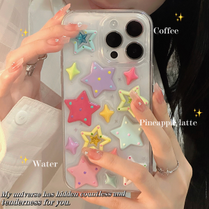 Cute Girl Dopaamine Colorful Star Phone Case for OnePlus Ace3 2V 3D Drip Glue Protection Cover Compatible with OnePlus 9RT 8T