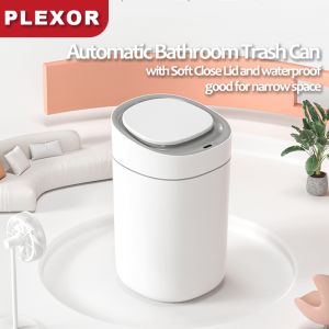 Plexor 9L/15L Smart Motion Sensor Trash Bin with Soft Close Lid Slim Bathroom Trash Can for Narrow Space Plastic Garbage Can rash Bin Waterproof Automatic Trash Bin for Bedroom Living Room Office Kitchen