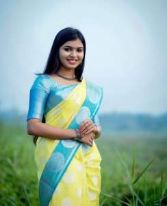 NEW TRADITIONAL KANCHIPURAM YELLOW SILK SAREE COMES WITH UNSTITCHED BLOUSE PERFECT FOR INDIAN WEDDINGS