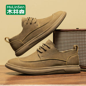 Wooden Forest Mens Casual Leather Shoes Anti-slip Retro British Style Martin Boots Low Help Work Shoes for Autumn And Winter