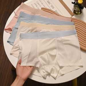 Ice Silk Mens Seamless Underpants Summer Thin Boys Loose Plus Size Four-Corner Breathable Air Conditioning Feeling Boyshorts Head