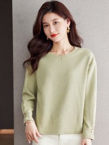 เสื้อสเวตเตอร์คอกลมแขนยาวสีพื้นสไตล์เกาหลีสำหรับผู้หญิง แฟชั่นฤดูใบไม้ผลิและฤดูใบไม้ร่วง สวมใส่สบาย เสื้อผ้าทำงาน