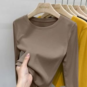 autumn and winter fashion solid color slim fit semi high neck shirt thermal long sleeved top