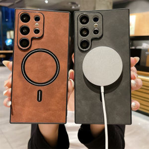 Wireless Charge Leather for Samsung Galaxy S25 S24 S23 S22 S21 Ultra Plus Case Soft Magnet MagSafe Allround Camera Cover Shell