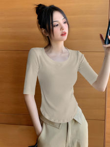 Slim Fit Modal mid Sleeve T-Shirt Womens Base Shirt Spring Autumn Inner Wear Thin Five Seven Sleeve Top Korean Style Pure Color