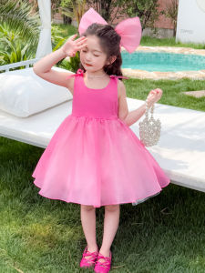 Princess Style Girls Summer Dress Puffy Skirt Childrens Formal Wear Little Girls Dress Ladylike A-Line Silken Fabric