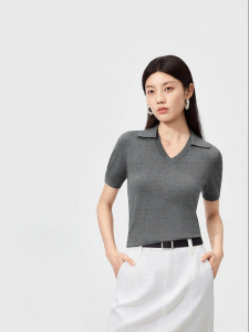 Purcotton | Slim Fit Short Sleeve Collared Cotton Top