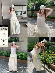 Silk Velvet Ruffled Lace Strap Top with Cloudy Flared Pants Set